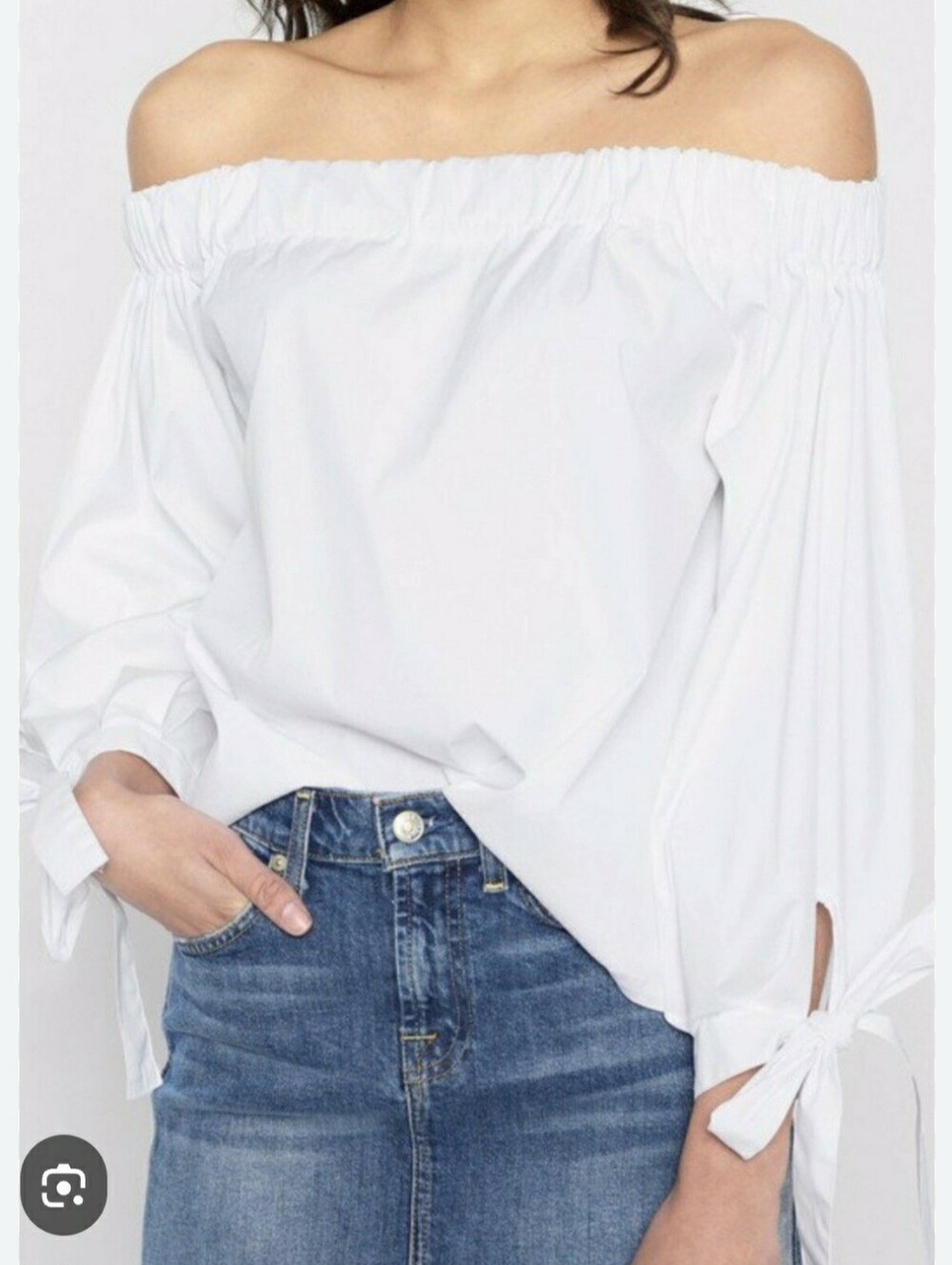 7 For All Mankind Women’s White Off-Shoulder Tie-Sleeve Top Blouse Size Small